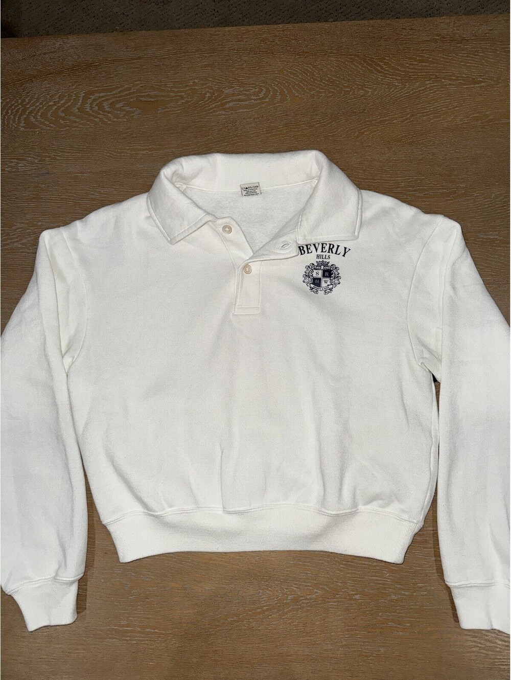 Sporty & Rich White BH Crest Soft Long Sleeve Polo Sweatshirt SIZE XS White